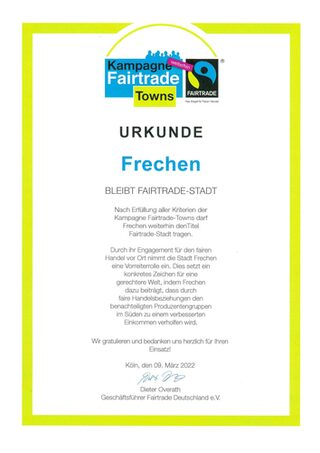 Urkunde Fairtrade Stadt 2022