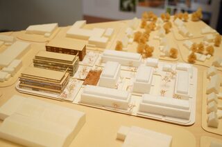 Das Bild zeigt ein Modell des geplanten Stadtquartiers.