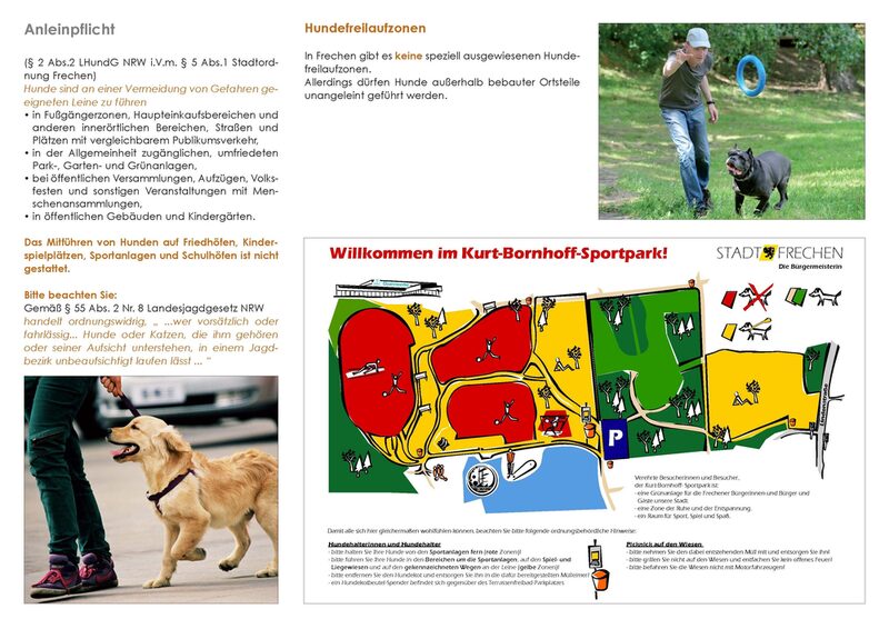 Das Symbolbild zeigt einen Ausschnitt aus dem Frechener Informationfaltblatt mit dem Titel Hundehaltung in Frechen.