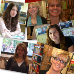 Das Bild zeigt eine Fotocollage der Stadtbücherei-Mitarbeiterinnen.